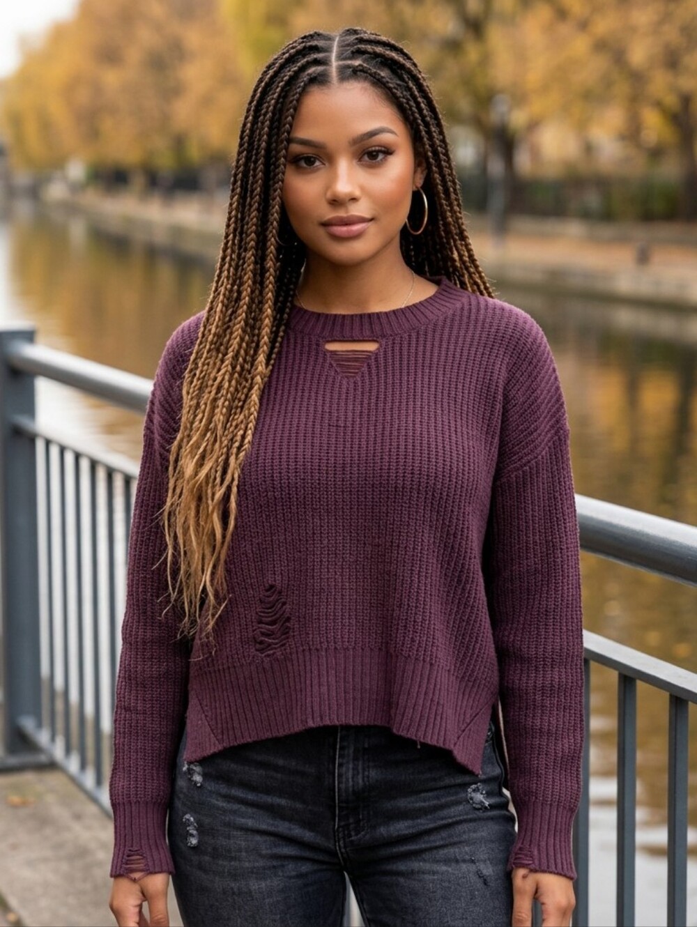 Oversized Women's IF IT Were ME Burgundy Distressed Grunge Crew Neck Sweater M